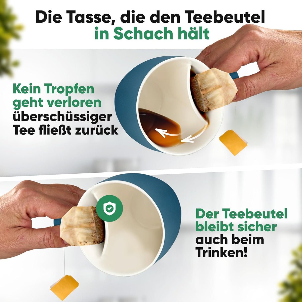 Neighbour's Friend Tasse à thé brevetée bleue Boîte cadeau I Tasse en céramique grande 325ml I Tasse à thé en faïence I Tasse en céramique pour le thé I Tasses à thé lavables au lave-vaisselle I Design moderne pour les buveurs de thé