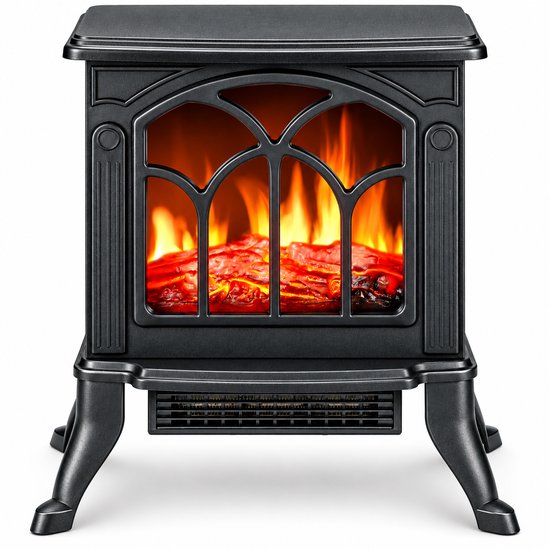 Foyer décoratif électrique Alpina - Poêle électrique décoratif - Foyer avec effet de flammes réaliste - Thermostat réglable - Protection contre la surchauffe - 1 500 W - Noir - 39 x 25 x 54 cm
