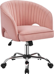 Yaheetech Chaise de bureau à bascule - Hauteur réglable par vérin à gaz, roues pivotantes à 360° et motif vertical - Pour bureau et salle de réception - Velours rose et métal - 60 x 56,5 x 73-83 cm