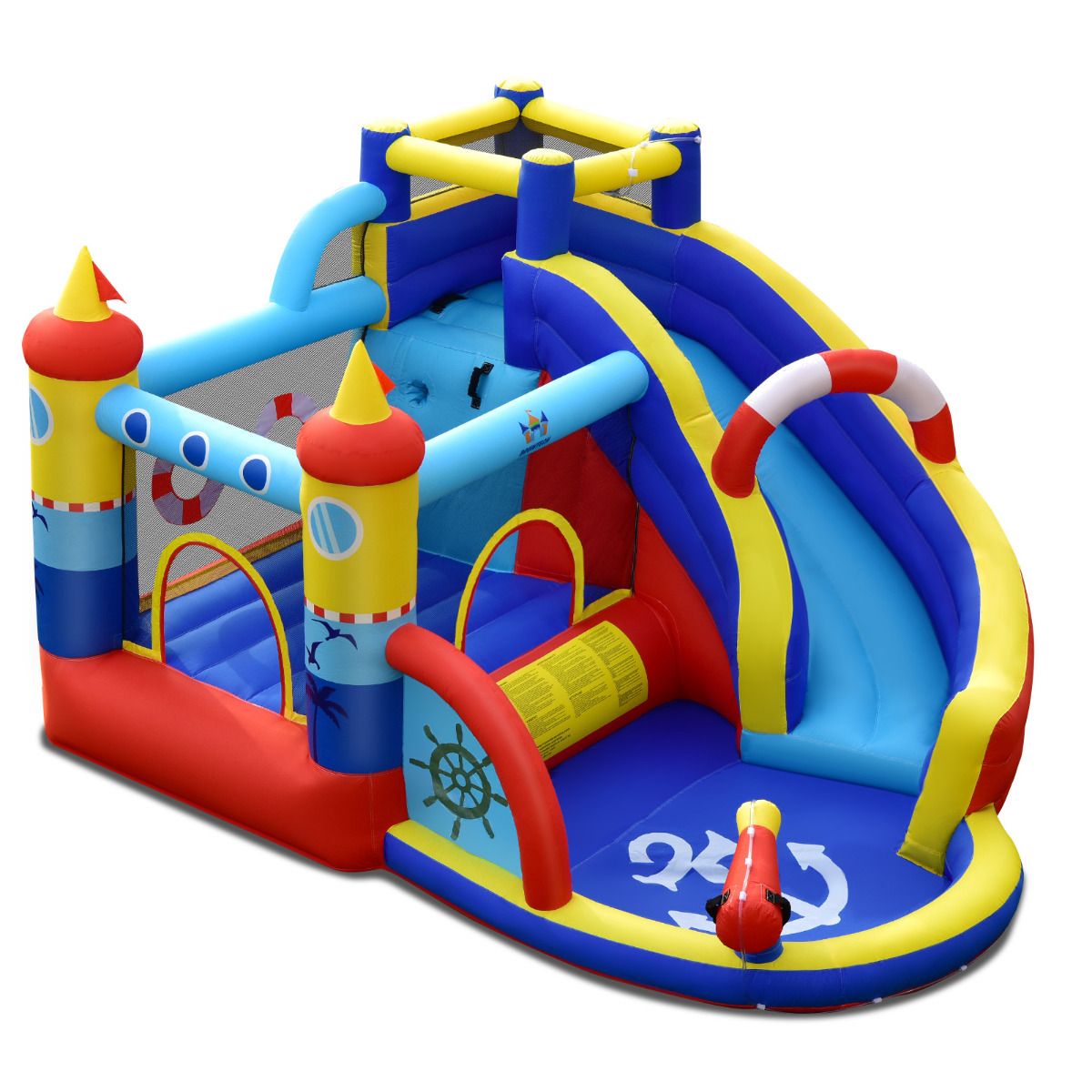 Château gonflable Coast - Maison de jeux aquatique avec toboggan et mur d'escalade - Motif bateau - 360 x 290 x 200 cm