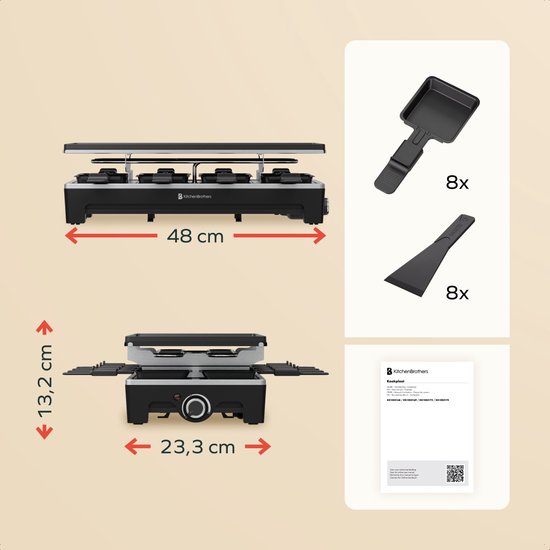Assiette Gourmet 8 personnes KitchenBrothers - Set avec casseroles et spatules - 46,5 x 23 cm - 1500W - Noir