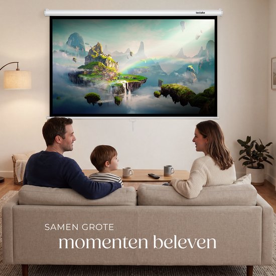 Écran de projection tectake® - 72 pouces (183 cm) - Écran de projection 16:9 - Fixation murale ou au plafond - 4K HD - Enroulable - Déployable - Toile de projection - Écran de présentation - Home cinéma - Matériel de fixation inclus