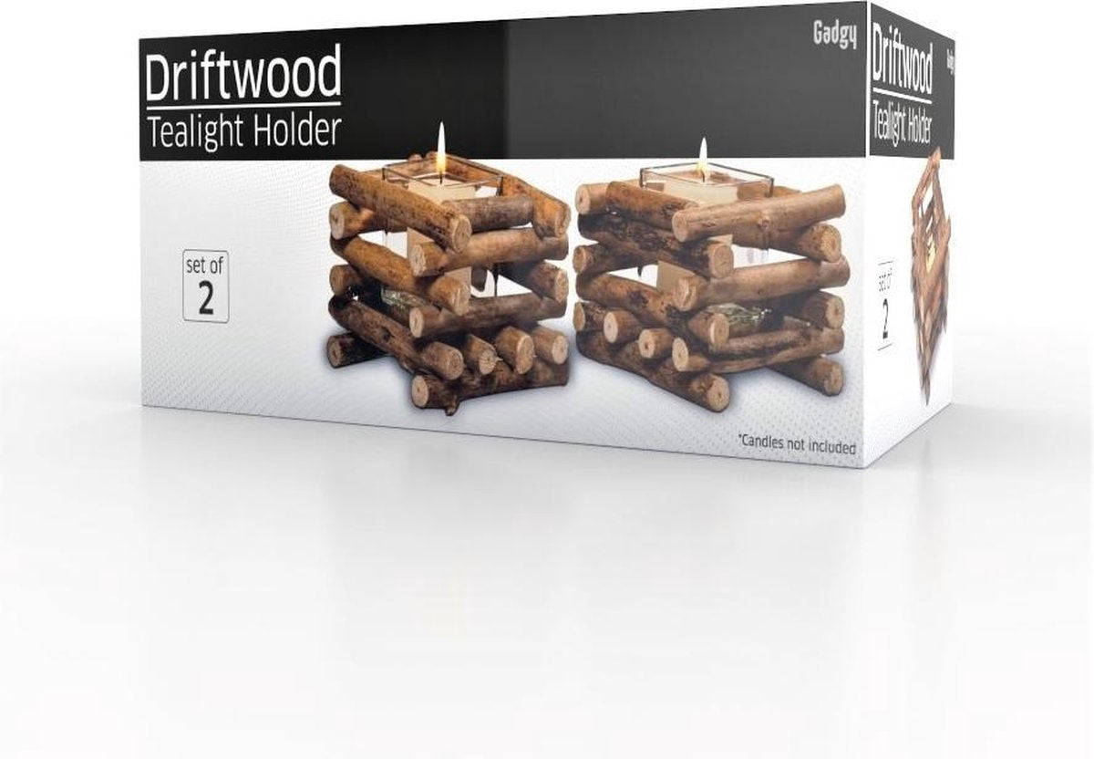 Gadgy Wax Light Holder Driftwood - Porte-lampions - set of 2 - Windlight -15x15cm - Egalement pour bougies