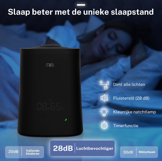 MiRi Nimbus - Humidificateur - Humidificateur - 4.5L - Humidimètre - Ioniseur - 50m² - Ultrason - Télécommande - Commandes tactiles - Aromathérapie