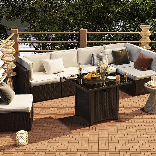 Dalles de terrasse en bois d'acacia Yaheetech – Certifiées FSC – Système d'assemblage par clic – Avec drainage
