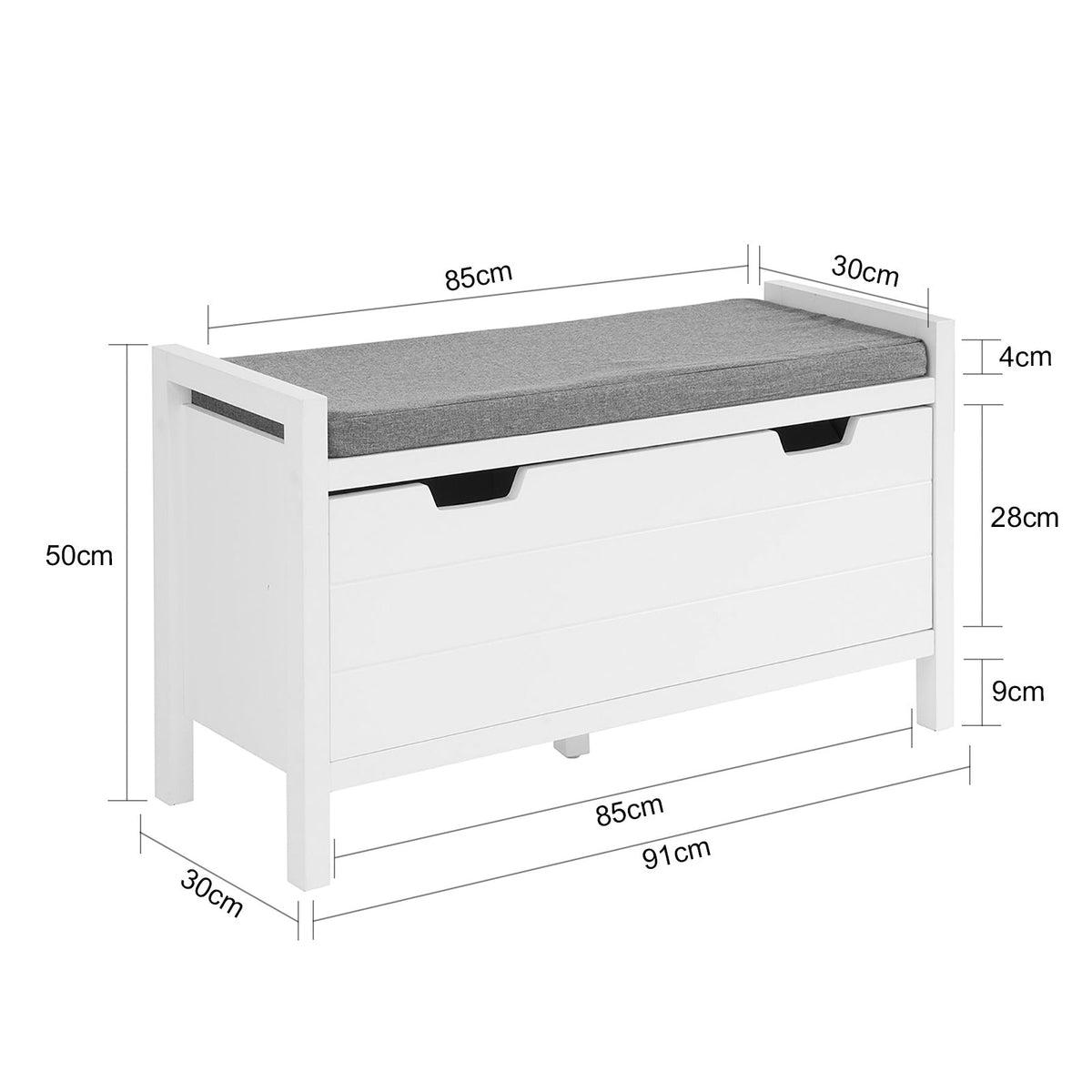 SoBuy Banc à chaussures avec 2 tiroirs - Max. 150 kg - 91 x 30 x 50 cm - Blanc/ Gris