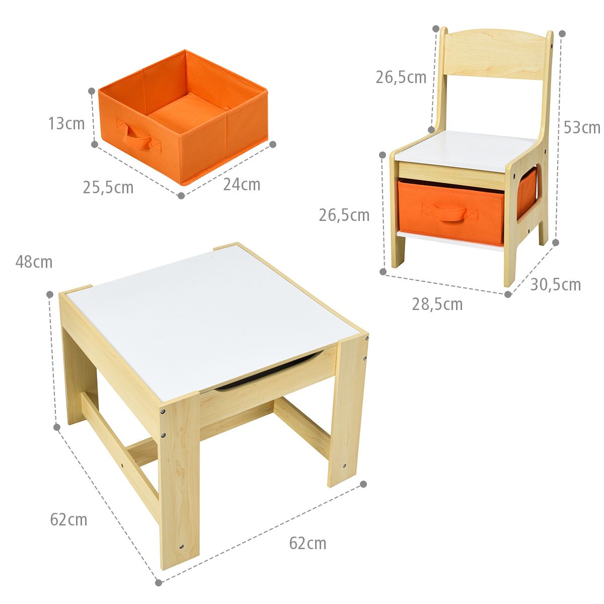 Ensemble table et chaises pour enfants Coast - avec espace de rangement - plateau réversible - jaune