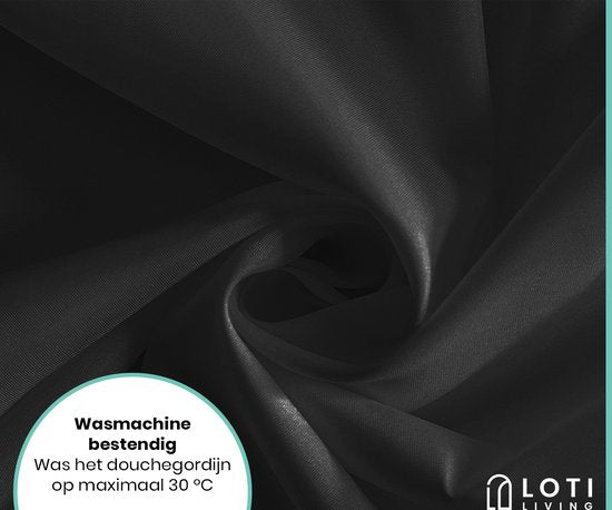 Loti Living Rideau de douche anti-moisissure - Noir - Anneaux inclus - Imperméable - Polyester - Rideau de douche 120x200 cm