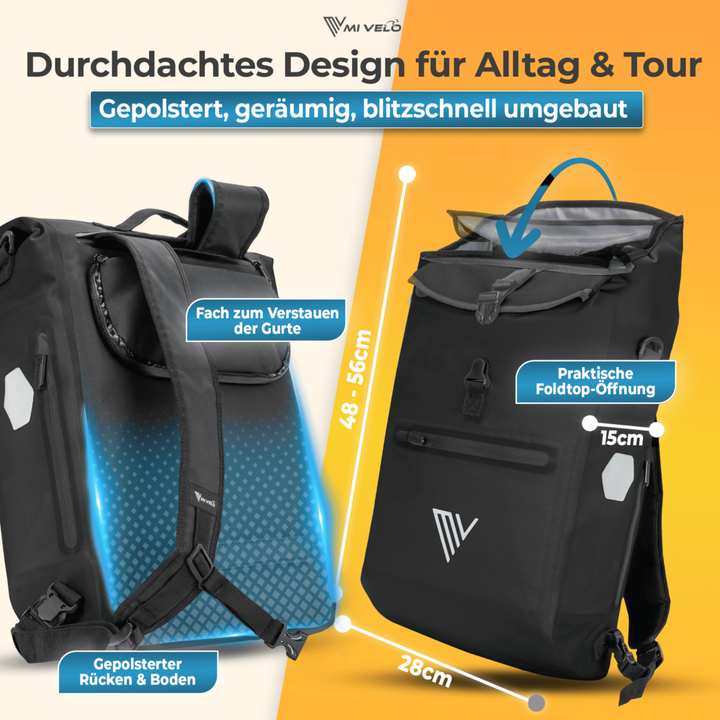 Sac de vélo et sac à dos 3-en-1 Mivelo LINO - 20 litres - Noir