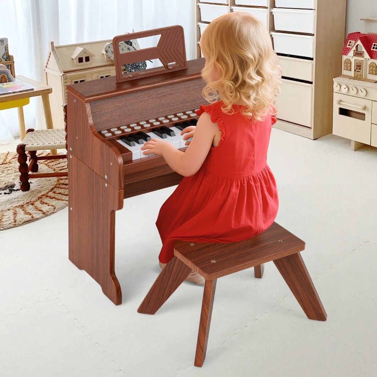Piano pour enfants Coast à 25 touches - Piano électronique avec tabouret - Mode apprentissage - Noir