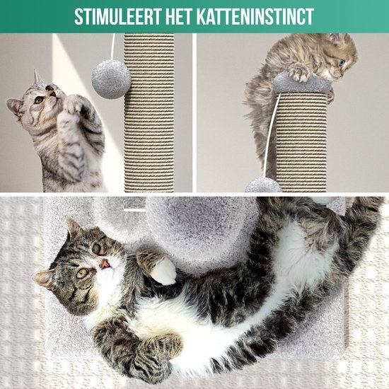 Avalo griffoir avec boule de jeu - 36x36x74 - Gris clair - Griffoir pour chat