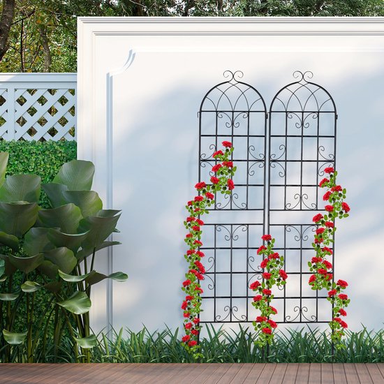 treillis pour plantes grimpantes - métal - lot de 2 - 220 x 50 cm - treillis - noir