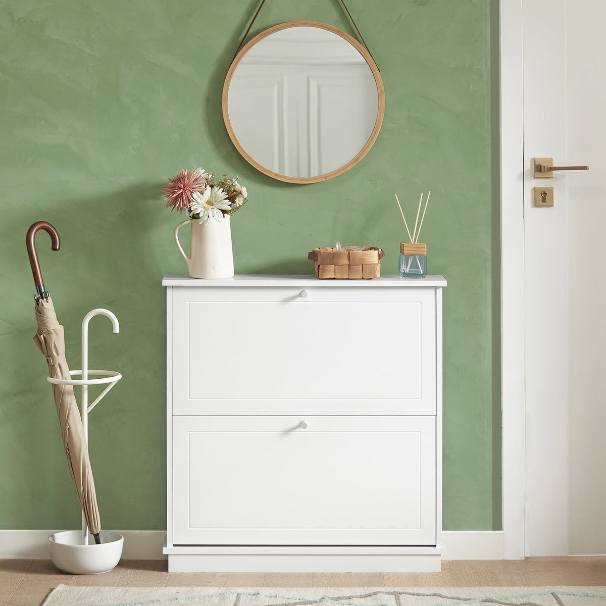 SoBuy Meuble à chaussures avec 2 tiroirs - MDF - 76 x 18 x 78 cm - Blanc