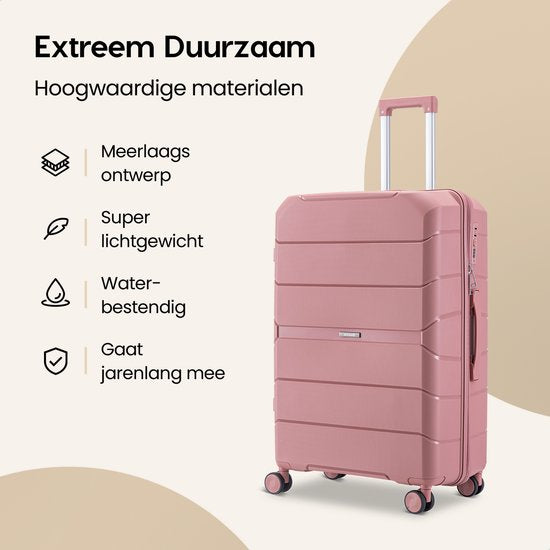SKYCASES Urban Adventurer - Grande valise de voyage - Serrure à chiffres - 49x30x75cm - 110L - Valise de voyage avec serrure de valise - Roues pivotantes - Rose V2