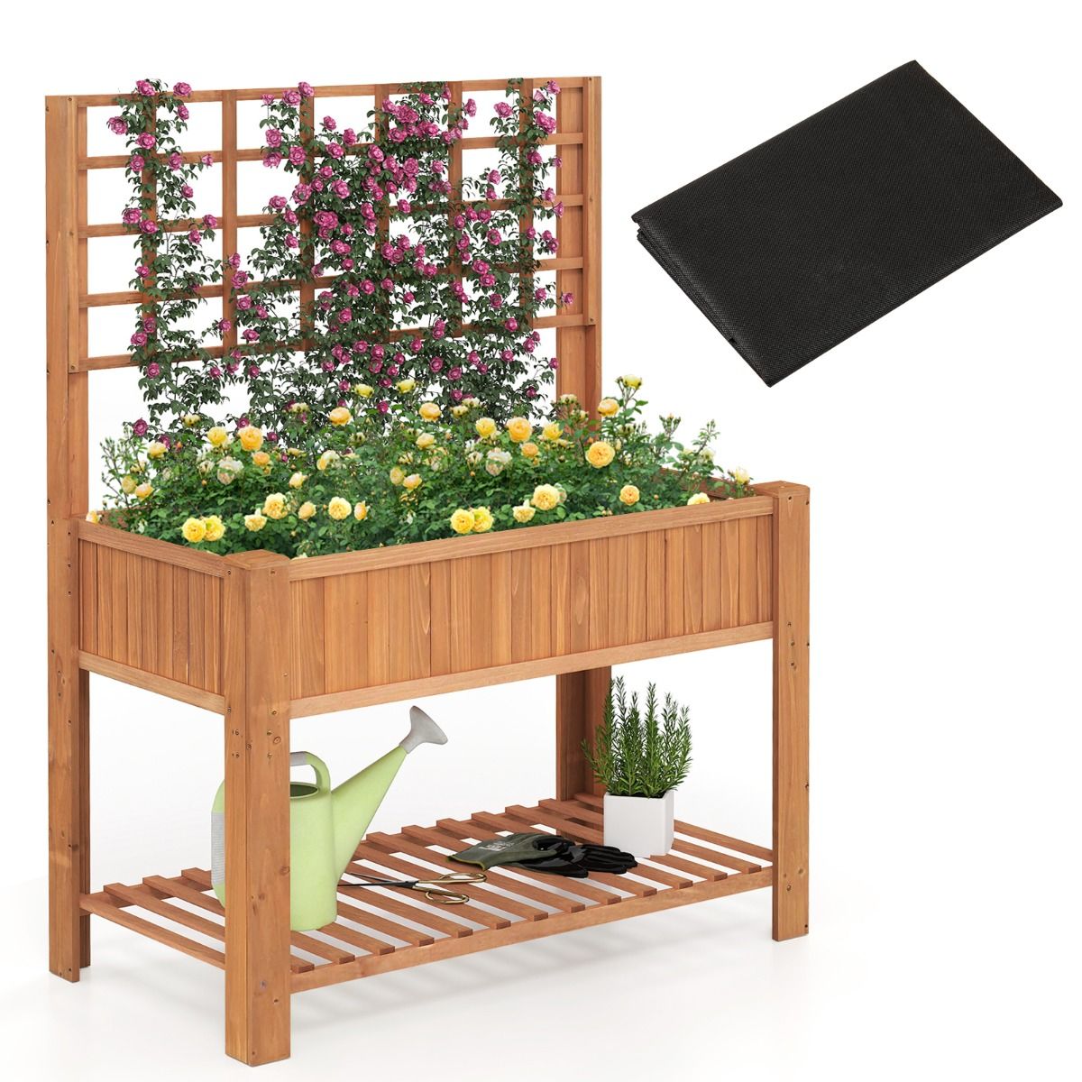 Jardinier surélevé en bois Coast - avec structure d'escalade - espace de rangement - marron