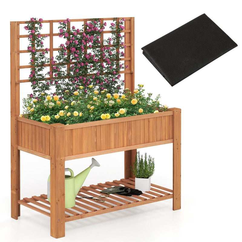 Jardinier surélevé en bois Coast - avec structure d'escalade - espace de rangement - marron