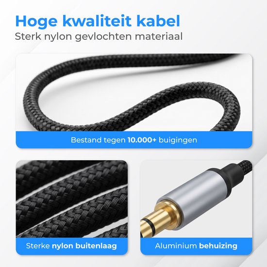 Câble Nuvance AUX vers USB-C - Câble AUX USB-C - 1 mètre - USB-C vers AUX - Nylon tressé - USB-C AUX - USB-C vers jack