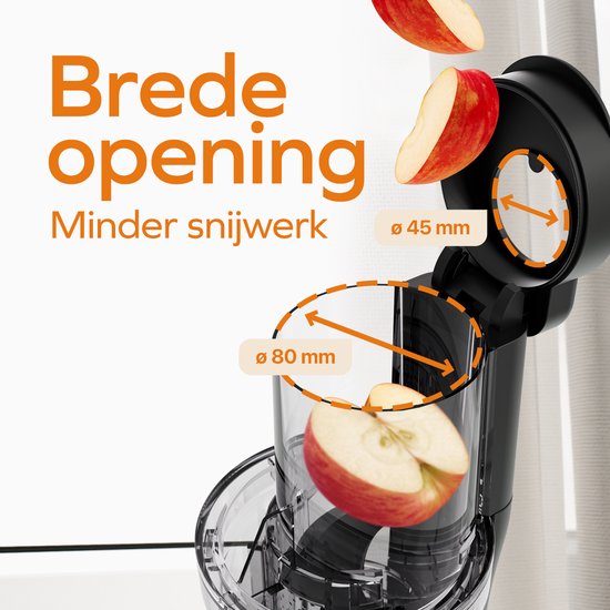 KitchenBrothers Slowjuicer - Vertical - Presse-agrumes - Presse-légumes et fruits - 80 mm - 750 ml - Noir