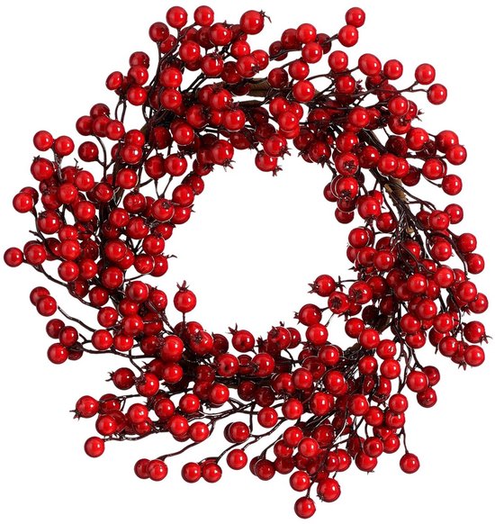 Mica Decorations : couronne de Noël aux baies rouges - Décoration de Noël - Couronne de porte d'intérieur - Décoration festive de Noël en mousse - Diamètre 40 x hauteur 10 cm - Rouge
