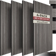 tectake® Acoustic Panels - Lot de 4 - Panneau mural acoustique - 60 x 120 cm - 2,88 m² - Panneaux muraux à taille réglable - Mur à lattes en MDF et placage bois - Isolation acoustique - Décoration murale élégante - Installation facile - Chêne gris clair