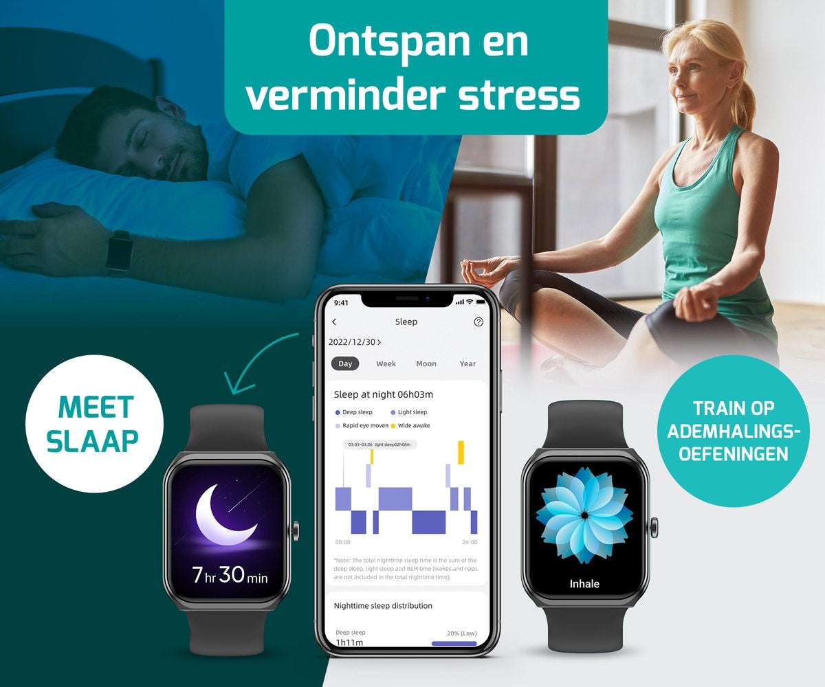 FITAGE Smartwatch - Podomètre - Montre sport - Noir