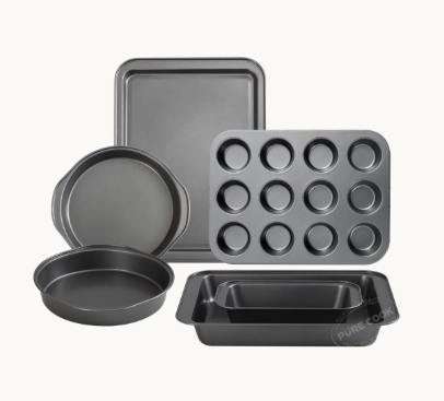 Ensemble de cuisine PURE COOK, 8 pièces - Gris - Acier au carbone antiadhésif - Moules à gâteaux, moule à pain, moule à muffins, plaque de cuisson