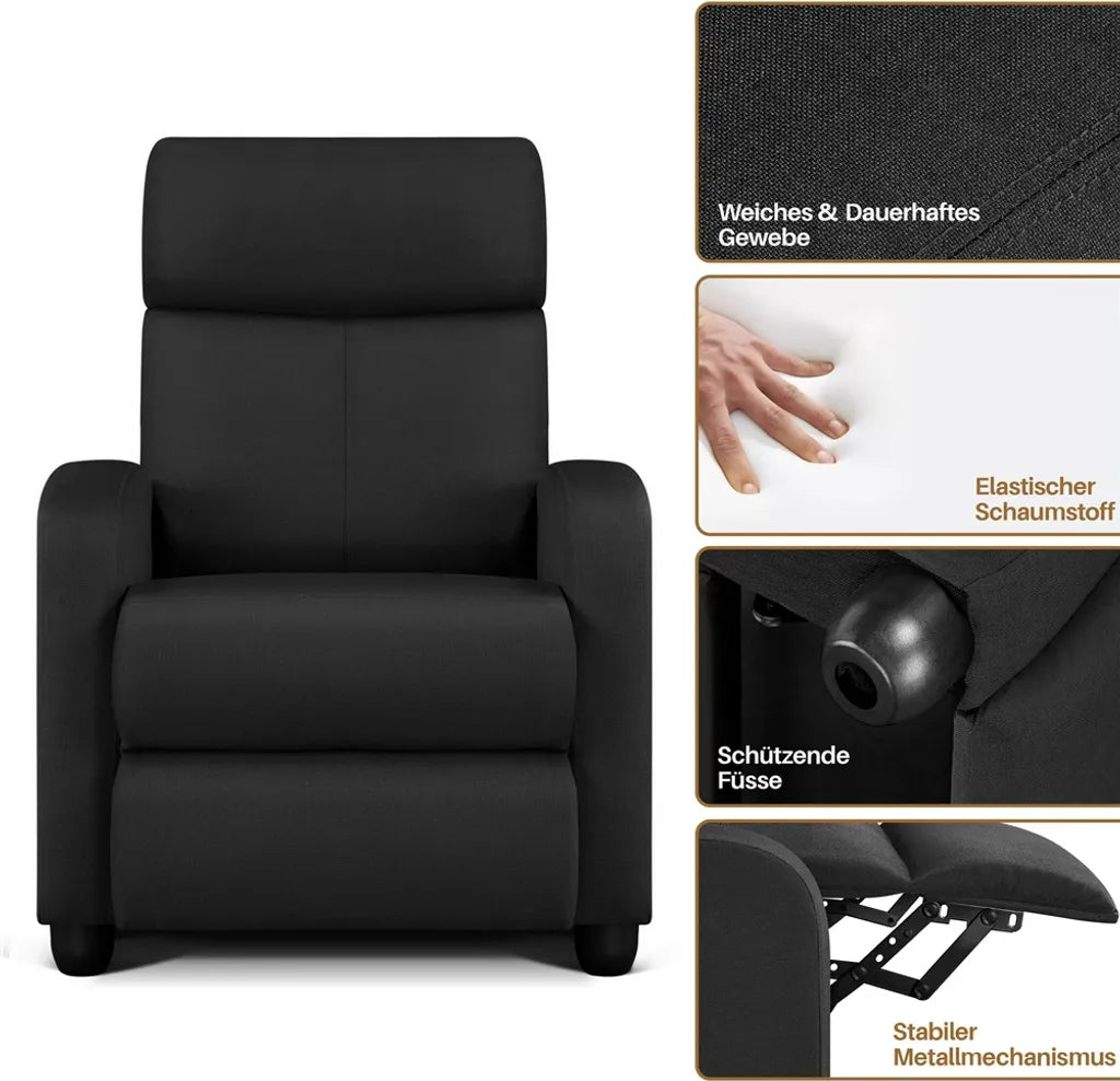 Fauteuil de détente Yaheetech – Noir – 87 x 61,5 x 99 cm – Fauteuil inclinable avec repose-pieds