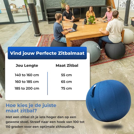 Ballon de siège Backerz 55 cm - Ballons de siège avec housse en lin - Chaise de bureau ergonomique pour le bureau et la maison - Ballon de yoga de luxe - Bleu foncé