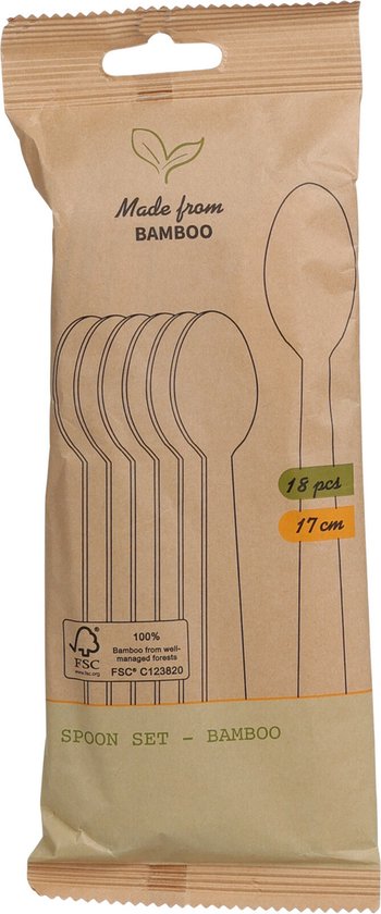 Couverts jetables pour barbecue/anniversaire/camping - cuillères - lot de 18 - en bambou - 17 cm