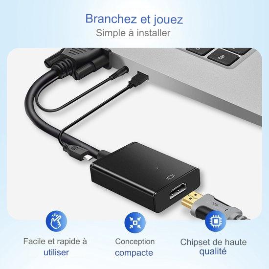 Convertisseur VGA/HDMI - Garpex - Qualité Full HD 1080p - Universel avec Jack 3,5 mm AUX et Câble d'Alimentation USB - Noir