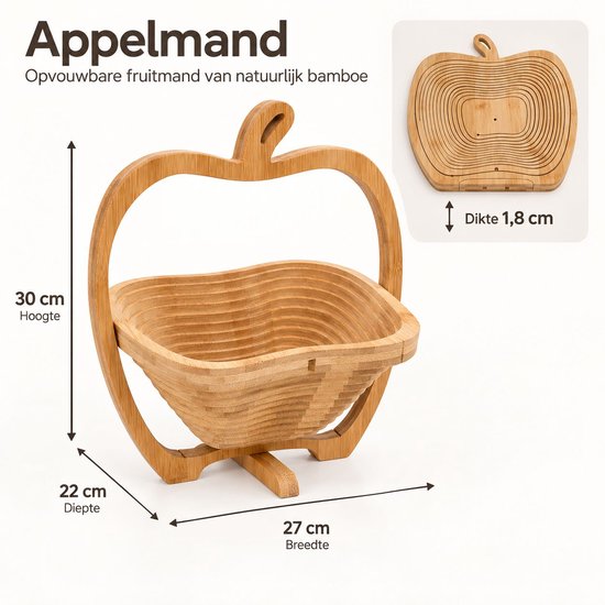 Panier à fruits pliable Ceruzo - Bambou - 27 x 22 x 30 cm - 2 en 1 - Panier à fruits et dessous de plat