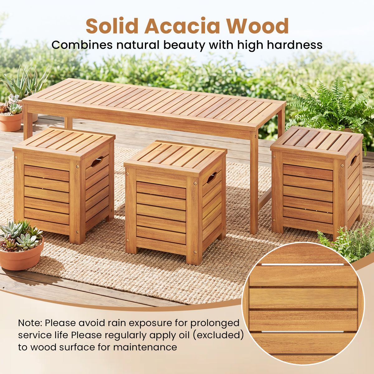 Banc de jardin Coast avec rangement - 3 compartiments de rangement - 115 x 45 cm - couleur naturelle