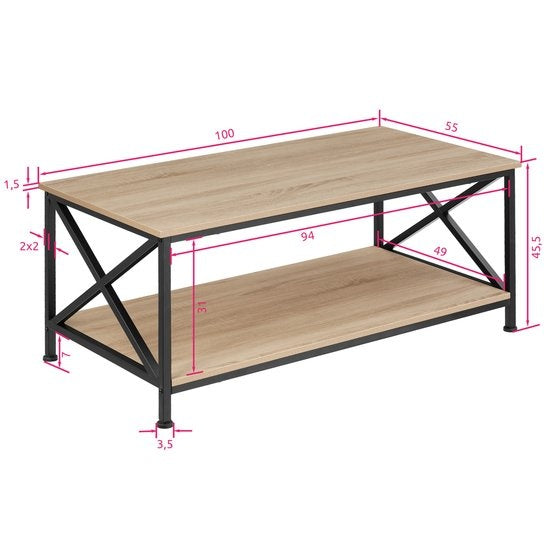 tectake® - Table basse table d'appoint Pittsburgh industriel brun clair - 100 x 55 x 45,5 cm - 404438