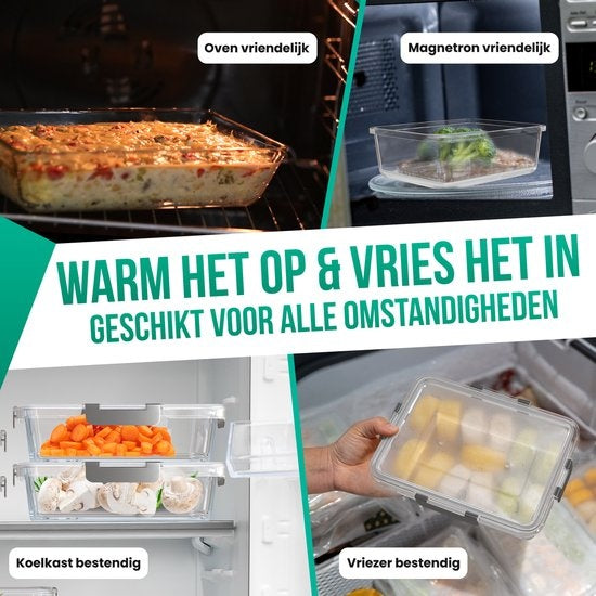 Avalo Plateaux de conservation des aliments en verre - Plateaux de préparation des repas - Plateaux de congélation - Avec couvercle - 10 pièces 1060ml / 370ml