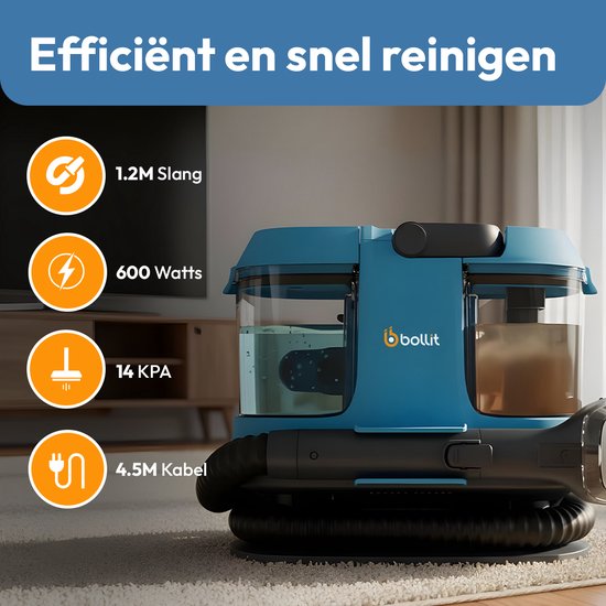 Nettoyeur de tapis compact BOLLIT 4-en-1 600 W – Détachant et nettoyeur de canapés – Pour canapés, voitures, matelas – Aspirateur à eau – Nettoyeur de meubles – Machine de nettoyage – Nettoyeur de canapés – Nettoyeur de matelas – Nettoyeur de textiles