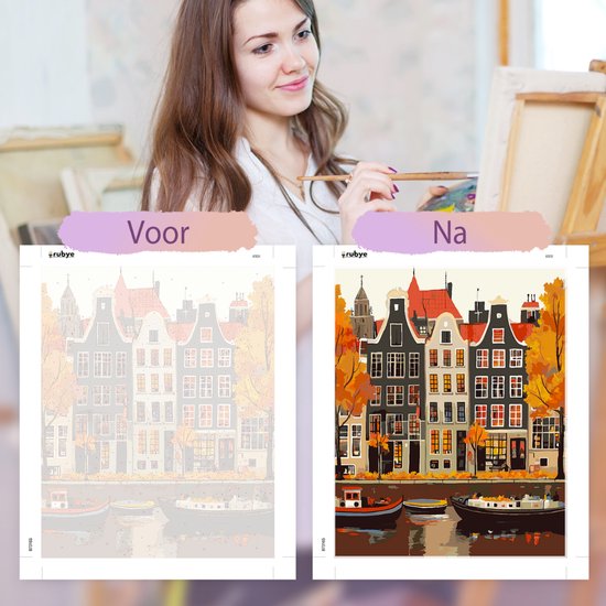 Rubye® Painting By Number Adults - Canal House - Peinture et pinceaux inclus - Toile à peindre - Colour by Number - 40x50cm