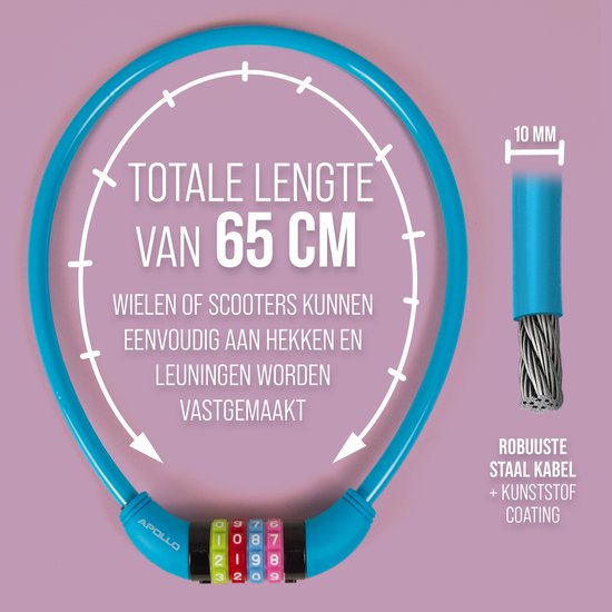 Antivol Apollo pour vélos d'enfants – convient également aux trottinettes et aux draisiennes – antivol à combinaison simple pour enfants, léger et sûr, antivol à code pour trottinette, sans clé, accessoire idéal pour trottinettes et vélos