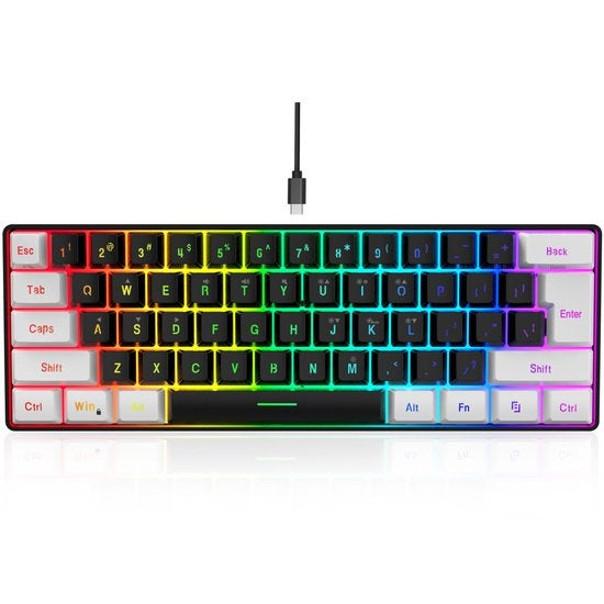 HXSJ V700 RGB Clavier de jeu compact Qwerty 61 touches Effet rétroéclairé Noir/Blanc