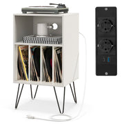 Support pour platine vinyle Coast - Table de rangement pour vinyles à 3 étages - avec station de recharge - blanc