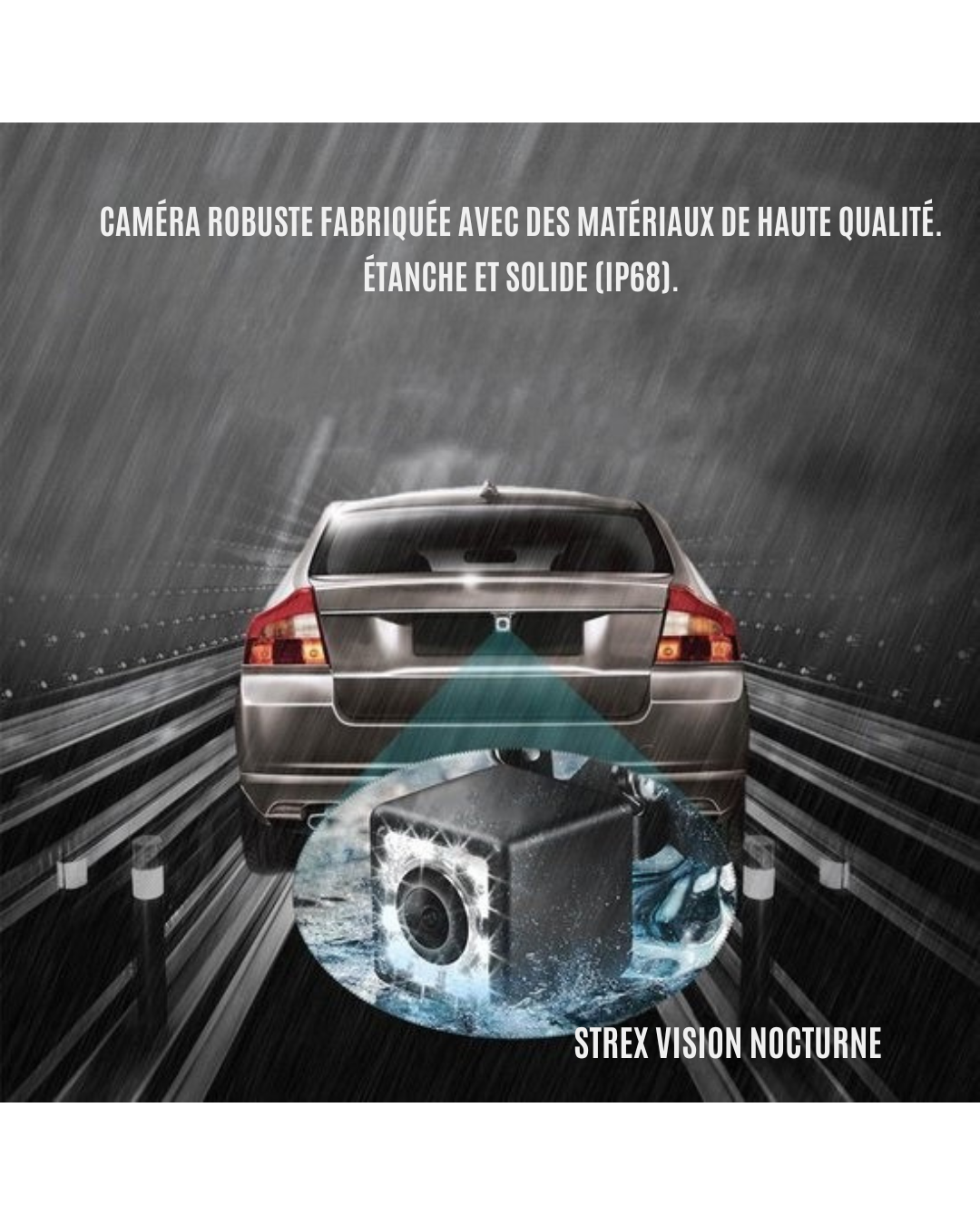 Caméra de recul Strex - RCA universel - Vision nocturne 12 LED - Étanchéité IP68 - voiture - noir