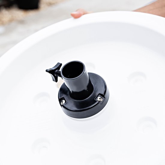 Step2 Vero Table de piscine blanche – Table de piscine avec compartiment réfrigérant de 34 l – Table pour terrasse ensoleillée – Avec emplacement pour parasol et système d'évacuation – Convient pour la piscine ou la terrasse – Jusqu'à 50 kg