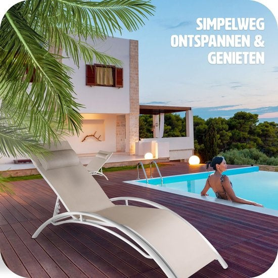 tectake® set de 2 chaises longues de jardin - chaises longues en aluminium - résistantes aux intempéries - idéales pour le jardin - balcon - terrasse - avec coussin de tête - dossier réglable en 5 directions - beige