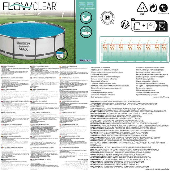 Bâche de protection ronde pour piscine Bestway Solar, 427 cm
