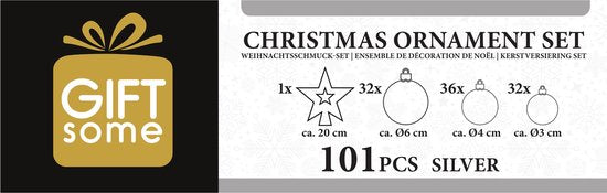 Lot de boules de Noël argentées Giftsome - 101 boules de Noël en plastique - avec pic argenté - Décoration de Noël - 3/4/6 cm