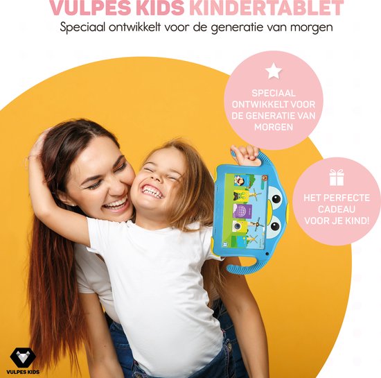 Vulpes Goods® Kids - Tablette pour enfants - Tablette Kids - Application de contrôle parental - 100% Kids Proof - 3500 mAh - Android 10 Go - Avec étui de protection intégré, protection de l'écran et protection des yeux - 32 Go - Avec stylet pour écran tac