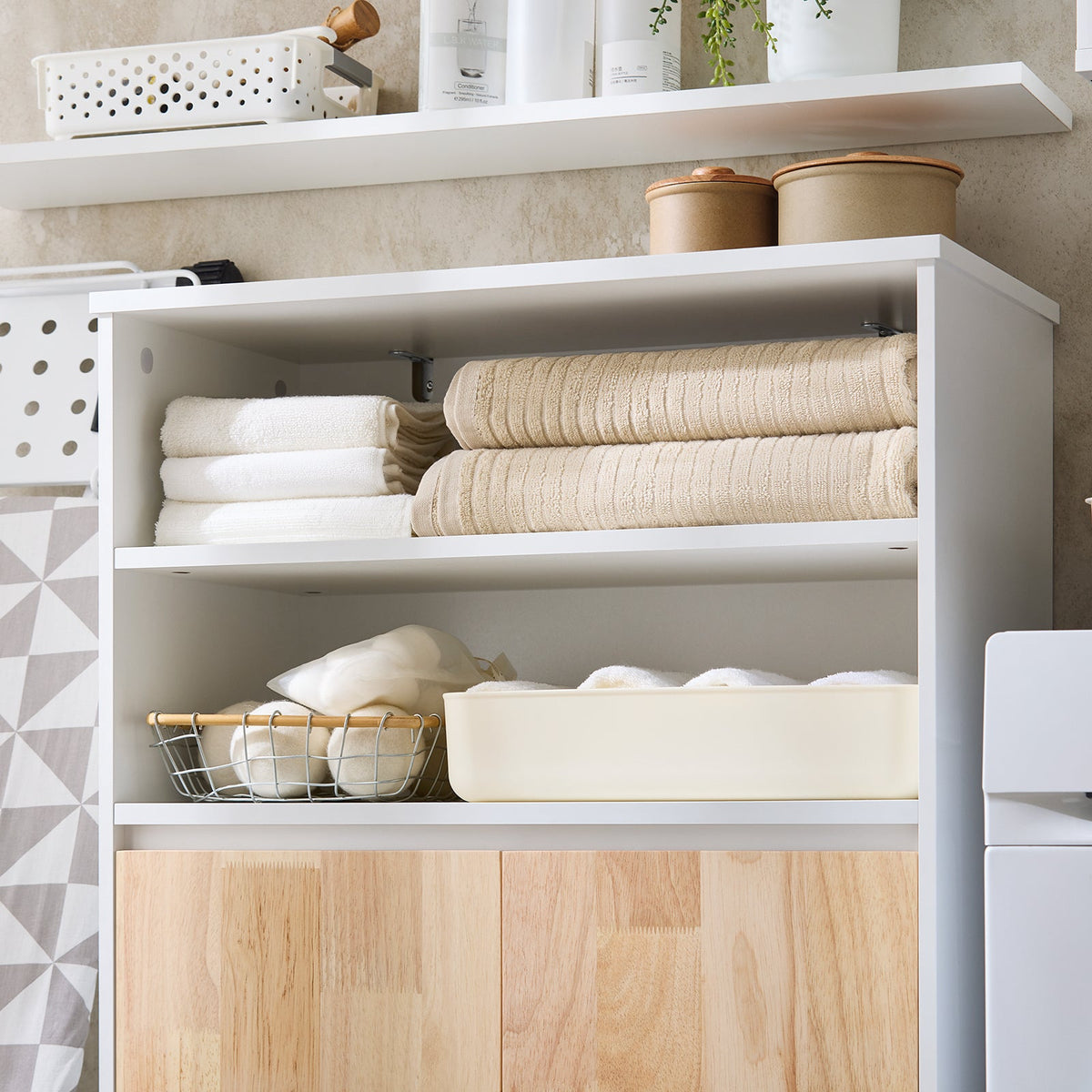 SoBuy BZR143-WN Meuble de salle de bains avec lavabo amovible, 3 plateaux de rangement et panier à linge - Blanc, 64x33x110 cm