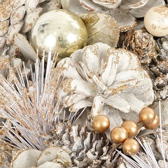Mica Decorations : couronne de Noël Hanley H9 x Ø45 cm - Couronne de porte avec pommes de pin - Couronne de Noël pour porte et table - Décoration de Noël polyvalente - Blanche