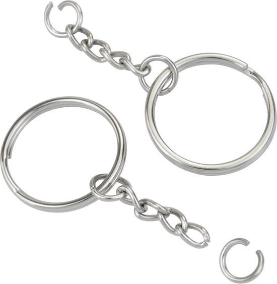 Porte-clés avec chaîne - 50 anneaux fendus pour porte-clés en acier inoxydable - Set d'anneaux fendus pour porte-clés - 25 mm - 50 pièces