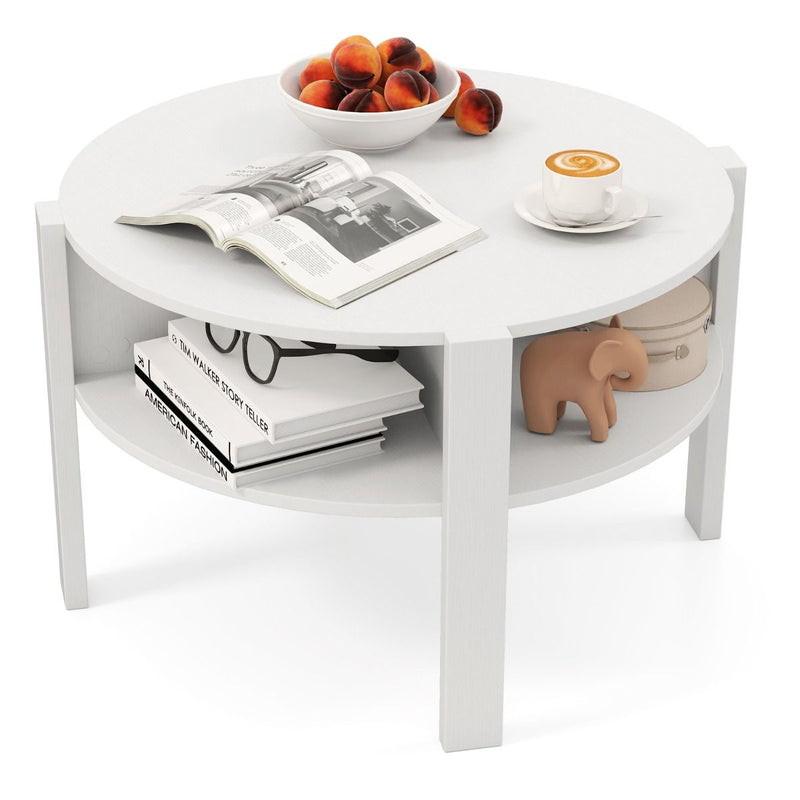 Table basse ronde Coast - avec espace de rangement - 4 étagères - blanche 74,5 x 74,5 x 45,5 cm
