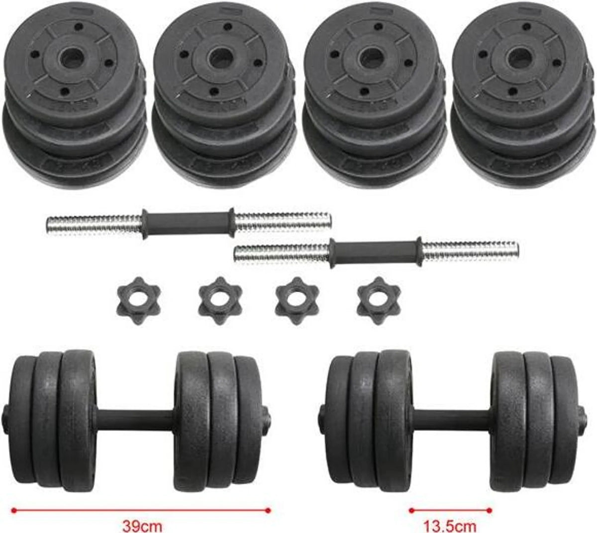 Yaheetech Jeu d'haltères réglable 20 kg - 39 x 2,5 cm - avec 12 disques de poids, poignée antidérapante et verrouillage de la tige pivotante - pour la musculation et l'utilisation à domicile - plastique noir et béton